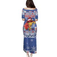 Personalized Puerto Rico Christmas Family Matching Puletasi and Hawaiian Shirt Coqui With Red Maga Flower - Wonder Print Shop