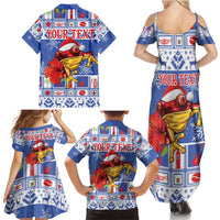Personalized Puerto Rico Christmas Family Matching Summer Maxi Dress and Hawaiian Shirt Coqui With Red Maga Flower - Wonder Print Shop