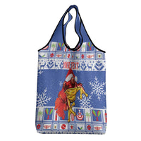 Personalized Puerto Rico Christmas Grocery Bag Coqui With Red Maga Flower