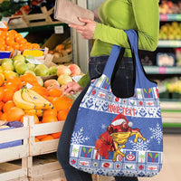 Personalized Puerto Rico Christmas Grocery Bag Coqui With Red Maga Flower