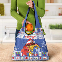 Personalized Puerto Rico Christmas Grocery Bag Coqui With Red Maga Flower