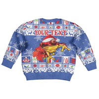 Personalized Puerto Rico Christmas Kid Ugly Christmas Sweater Coqui With Red Maga Flower - Wonder Print Shop