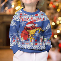 Personalized Puerto Rico Christmas Kid Ugly Christmas Sweater Coqui With Red Maga Flower - Wonder Print Shop