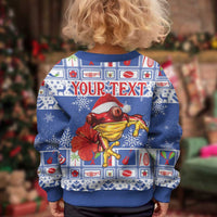 Personalized Puerto Rico Christmas Kid Ugly Christmas Sweater Coqui With Red Maga Flower - Wonder Print Shop