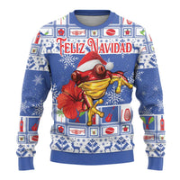 Personalized Puerto Rico Christmas Ugly Christmas Sweater Coqui With Red Maga Flower - Wonder Print Shop