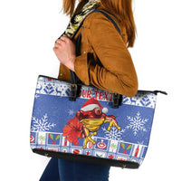 Personalized Puerto Rico Christmas Leather Tote Bag Coqui With Red Maga Flower - Wonder Print Shop