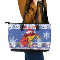 Personalized Puerto Rico Christmas Leather Tote Bag Coqui With Red Maga Flower - Wonder Print Shop