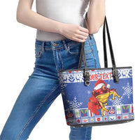 Personalized Puerto Rico Christmas Leather Tote Bag Coqui With Red Maga Flower - Wonder Print Shop
