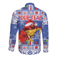 Personalized Puerto Rico Christmas Long Sleeve Button Shirt Coqui With Red Maga Flower - Wonder Print Shop