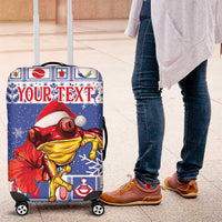 Personalized Puerto Rico Christmas Luggage Cover Coqui With Red Maga Flower - Wonder Print Shop