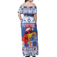 Personalized Puerto Rico Christmas Off Shoulder Maxi Dress Coqui With Red Maga Flower - Wonder Print Shop