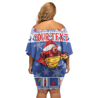 Personalized Puerto Rico Christmas Off Shoulder Short Dress Coqui With Red Maga Flower - Wonder Print Shop