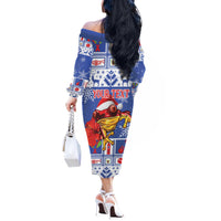 Personalized Puerto Rico Christmas Off The Shoulder Long Sleeve Dress Coqui With Red Maga Flower - Wonder Print Shop