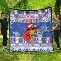 Personalized Puerto Rico Christmas Quilt Coqui With Red Maga Flower - Wonder Print Shop