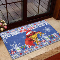 Personalized Puerto Rico Christmas Rubber Doormat Coqui With Red Maga Flower - Wonder Print Shop