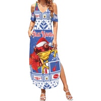 Personalized Puerto Rico Christmas Summer Maxi Dress Coqui With Red Maga Flower - Wonder Print Shop