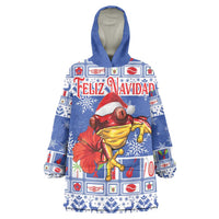 Personalized Puerto Rico Christmas Wearable Blanket Hoodie Coqui With Red Maga Flower - Wonder Print Shop