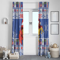 Personalized Puerto Rico Christmas Window Curtain Coqui With Red Maga Flower - Wonder Print Shop