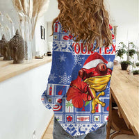 Personalized Puerto Rico Christmas Women Casual Shirt Coqui With Red Maga Flower - Wonder Print Shop