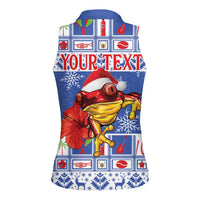 Personalized Puerto Rico Christmas Women Sleeveless Polo Shirt Coqui With Red Maga Flower - Wonder Print Shop