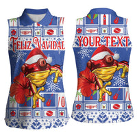 Personalized Puerto Rico Christmas Women Sleeveless Polo Shirt Coqui With Red Maga Flower - Wonder Print Shop