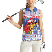 Personalized Puerto Rico Christmas Women Sleeveless Polo Shirt Coqui With Red Maga Flower - Wonder Print Shop