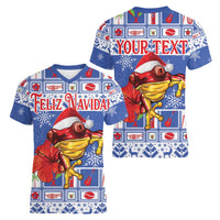 Personalized Puerto Rico Christmas Women V-Neck T-Shirt Coqui With Red Maga Flower - Wonder Print Shop