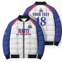 Custom Haiti Football Bomber Puffer Jacket Les Grenadiers Veve Haitian Vodou White Version - Wonder Print Shop