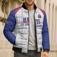 Custom Haiti Football Bomber Puffer Jacket Les Grenadiers Veve Haitian Vodou White Version - Wonder Print Shop