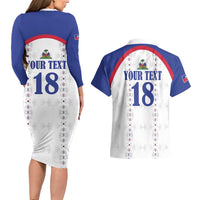 Custom Haiti Football Couples Matching Long Sleeve Bodycon Dress and Hawaiian Shirt Les Grenadiers Veve Haitian Vodou White Version - Wonder Print Shop