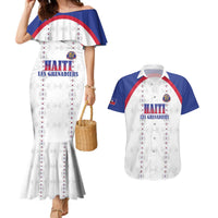 Custom Haiti Football Couples Matching Mermaid Dress and Hawaiian Shirt Les Grenadiers Veve Haitian Vodou White Version - Wonder Print Shop