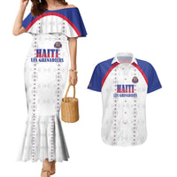 Custom Haiti Football Couples Matching Mermaid Dress and Hawaiian Shirt Les Grenadiers Veve Haitian Vodou White Version - Wonder Print Shop