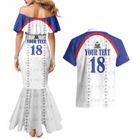 Custom Haiti Football Couples Matching Mermaid Dress and Hawaiian Shirt Les Grenadiers Veve Haitian Vodou White Version - Wonder Print Shop