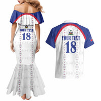 Custom Haiti Football Couples Matching Mermaid Dress and Hawaiian Shirt Les Grenadiers Veve Haitian Vodou White Version - Wonder Print Shop