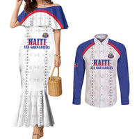 Custom Haiti Football Couples Matching Mermaid Dress and Long Sleeve Button Shirt Les Grenadiers Veve Haitian Vodou White Version - Wonder Print Shop