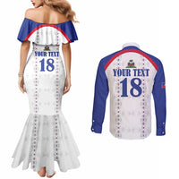 Custom Haiti Football Couples Matching Mermaid Dress and Long Sleeve Button Shirt Les Grenadiers Veve Haitian Vodou White Version - Wonder Print Shop