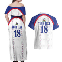 Custom Haiti Football Couples Matching Off Shoulder Maxi Dress and Hawaiian Shirt Les Grenadiers Veve Haitian Vodou White Version - Wonder Print Shop