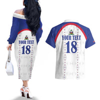 Custom Haiti Football Couples Matching Off The Shoulder Long Sleeve Dress and Hawaiian Shirt Les Grenadiers Veve Haitian Vodou White Version - Wonder Print Shop