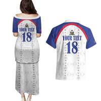 Custom Haiti Football Couples Matching Puletasi and Hawaiian Shirt Les Grenadiers Veve Haitian Vodou White Version - Wonder Print Shop