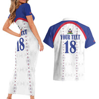 Custom Haiti Football Couples Matching Short Sleeve Bodycon Dress and Hawaiian Shirt Les Grenadiers Veve Haitian Vodou White Version - Wonder Print Shop