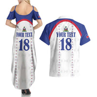 Custom Haiti Football Couples Matching Summer Maxi Dress and Hawaiian Shirt Les Grenadiers Veve Haitian Vodou White Version - Wonder Print Shop