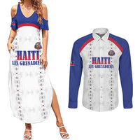 Custom Haiti Football Couples Matching Summer Maxi Dress and Long Sleeve Button Shirt Les Grenadiers Veve Haitian Vodou White Version - Wonder Print Shop