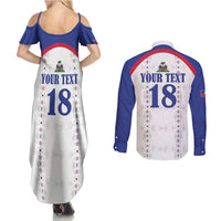 Custom Haiti Football Couples Matching Summer Maxi Dress and Long Sleeve Button Shirt Les Grenadiers Veve Haitian Vodou White Version - Wonder Print Shop