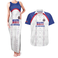 Custom Haiti Football Couples Matching Tank Maxi Dress and Hawaiian Shirt Les Grenadiers Veve Haitian Vodou White Version - Wonder Print Shop
