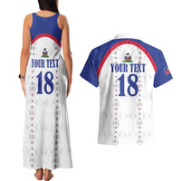 Custom Haiti Football Couples Matching Tank Maxi Dress and Hawaiian Shirt Les Grenadiers Veve Haitian Vodou White Version - Wonder Print Shop