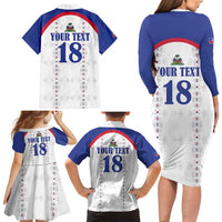 Custom Haiti Football Family Matching Long Sleeve Bodycon Dress and Hawaiian Shirt Les Grenadiers Veve Haitian Vodou White Version - Wonder Print Shop