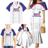 Custom Haiti Football Family Matching Mermaid Dress and Hawaiian Shirt Les Grenadiers Veve Haitian Vodou White Version - Wonder Print Shop