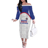Custom Haiti Football Family Matching Off The Shoulder Long Sleeve Dress and Hawaiian Shirt Les Grenadiers Veve Haitian Vodou White Version - Wonder Print Shop