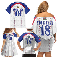 Custom Haiti Football Family Matching Off Shoulder Short Dress and Hawaiian Shirt Les Grenadiers Veve Haitian Vodou White Version - Wonder Print Shop