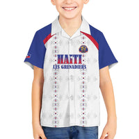 Custom Haiti Football Family Matching Off Shoulder Short Dress and Hawaiian Shirt Les Grenadiers Veve Haitian Vodou White Version - Wonder Print Shop